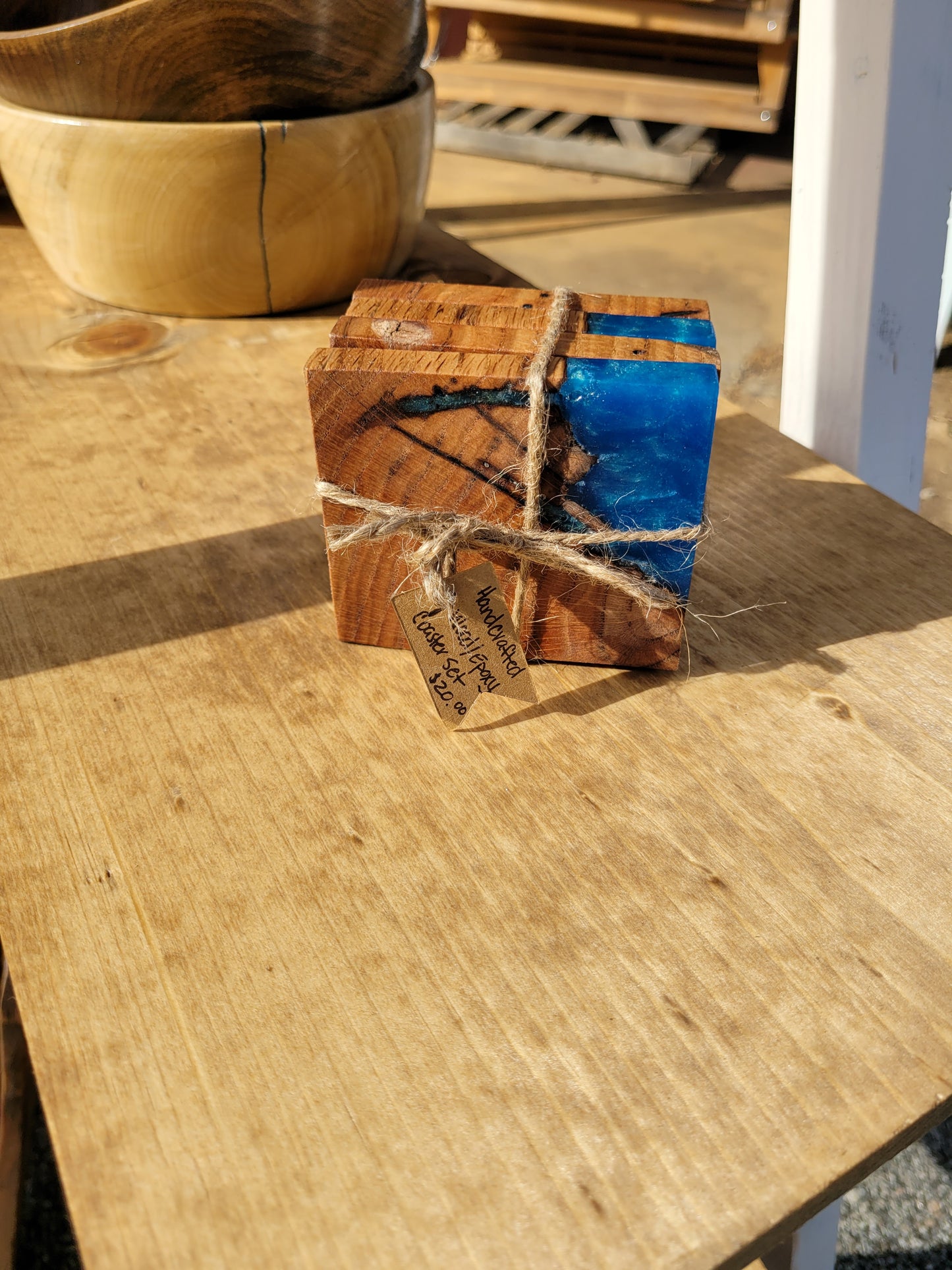 Hand Crafted Wood and Epoxy coaster set-Square