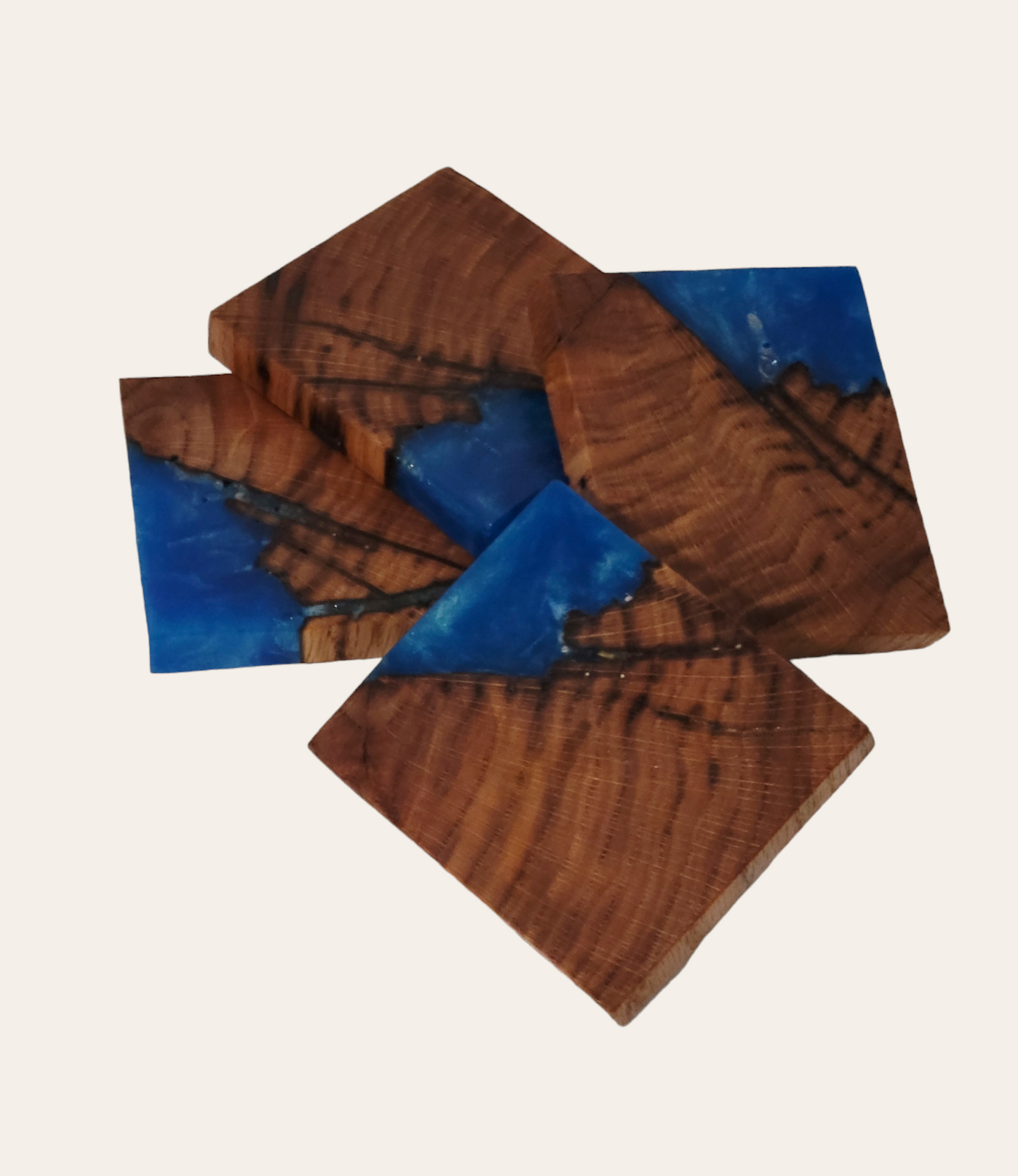 Hand Crafted Wood and Epoxy coaster set-Square
