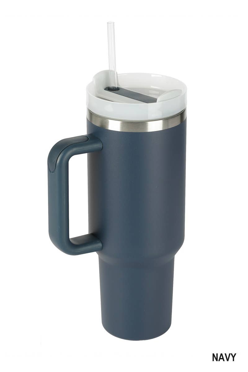 "...40oz Stainless Steel Tumbler w/ Straw