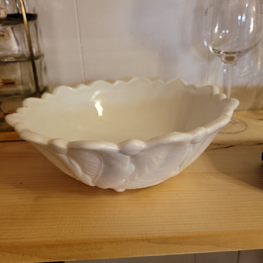 Indiana Harvest White Milk Glass Serving Bowl Cabbage Scallop