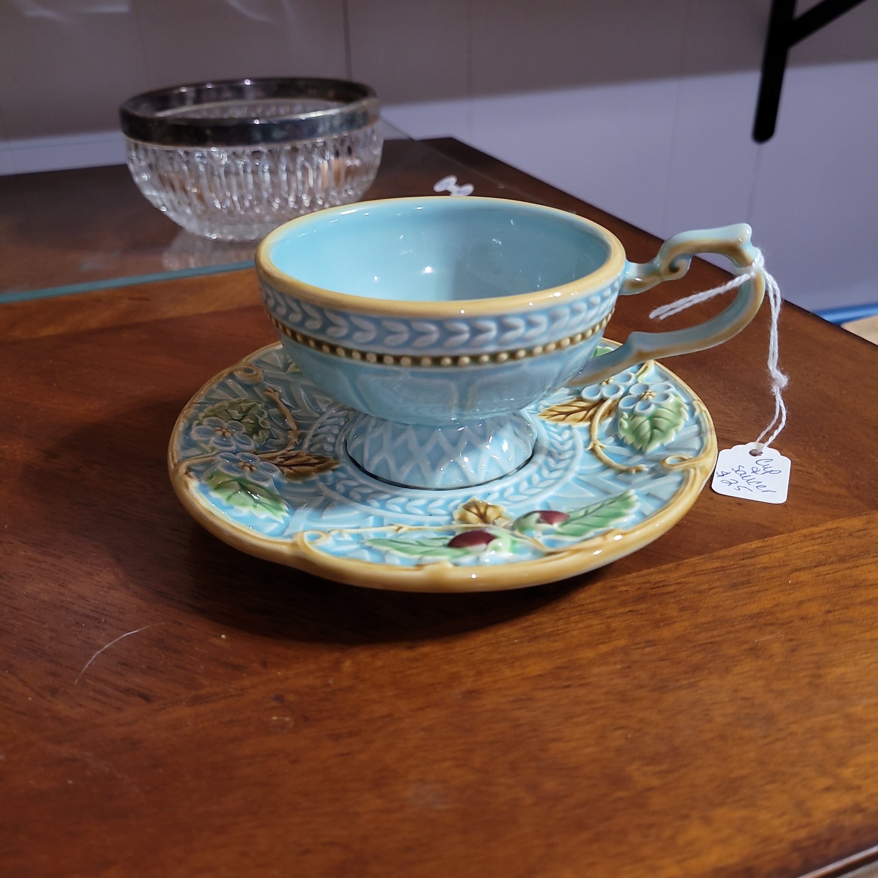 Burton Burton Majolica Berries Ceramic Tea Cup And Saucer Little