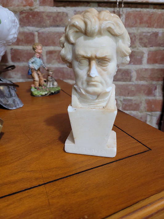 Vintage Beethoven Mozart Hand Carved Bust Sculpture Made In Italy by G.R