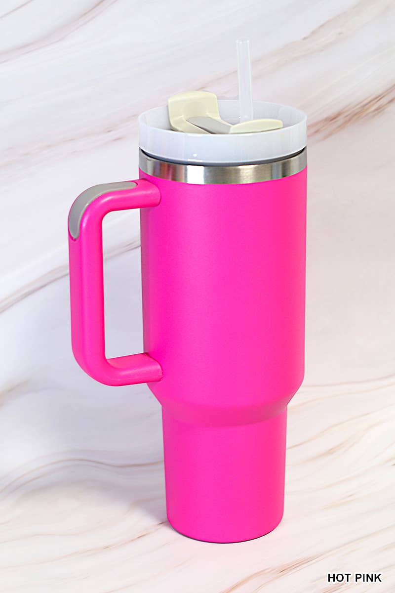 "...40oz Stainless Steel Tumbler w/ Straw