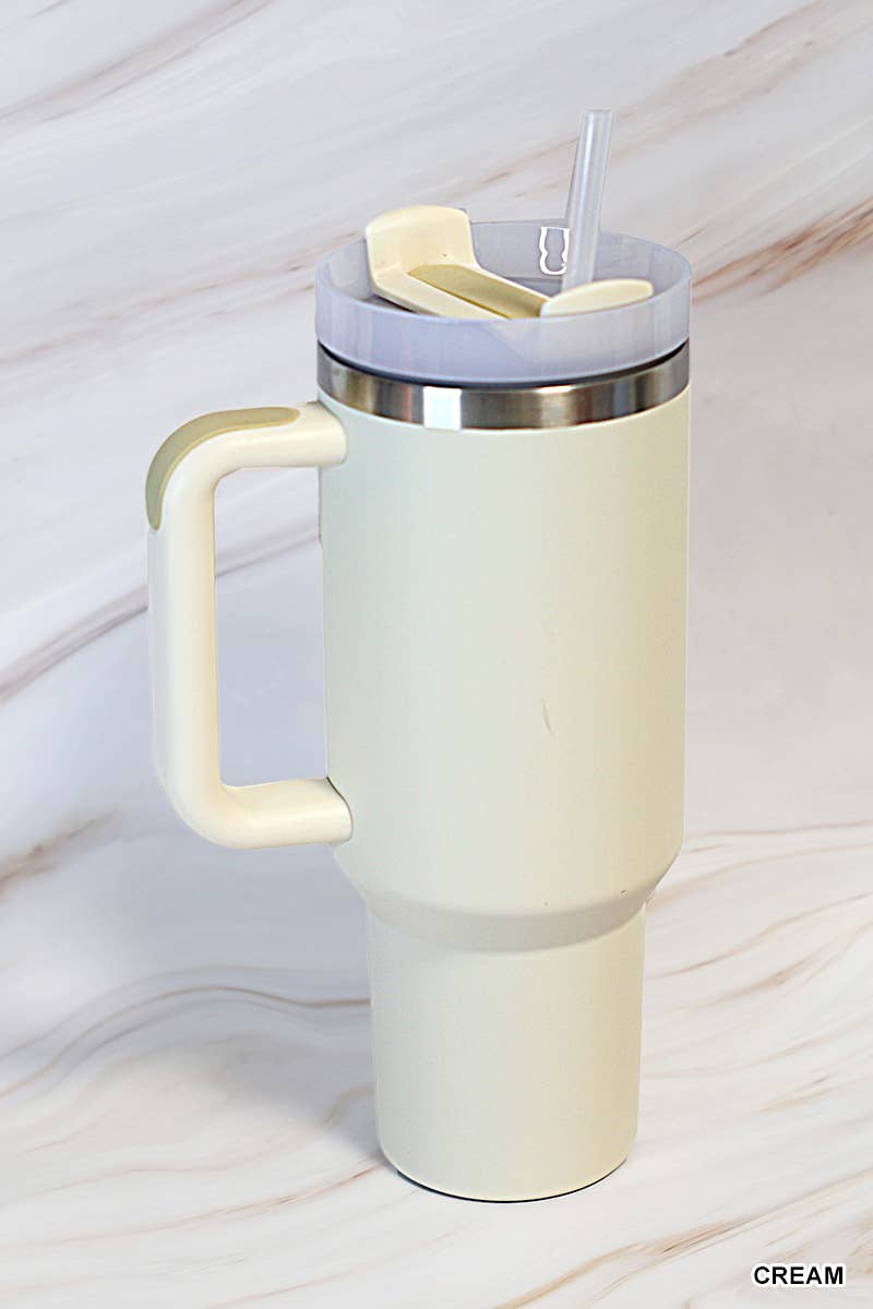 "...40oz Stainless Steel Tumbler w/ Straw