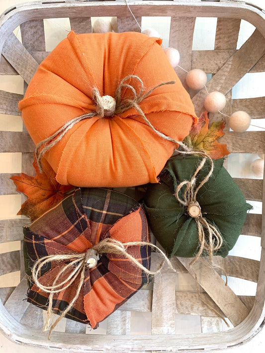 3 Pc. Rustic Plaid Fabric Pumpkin Set